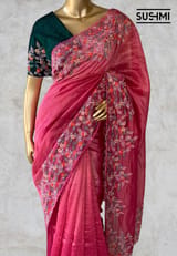 Ruby Pink Banarasi Jute Tissue stripes saree DSCL042