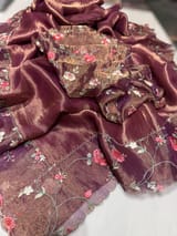 Wine Pure Tissue Saree with embroidered border