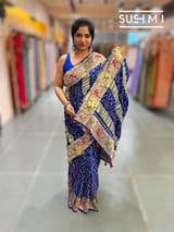 Royal Blue bandhej saree with embroidery : S62F203