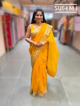 Marygold Yellow pure Organza with sabhya borders : S62F144