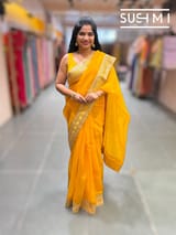 Marygold Yellow pure Organza with sabhya borders : S62F144