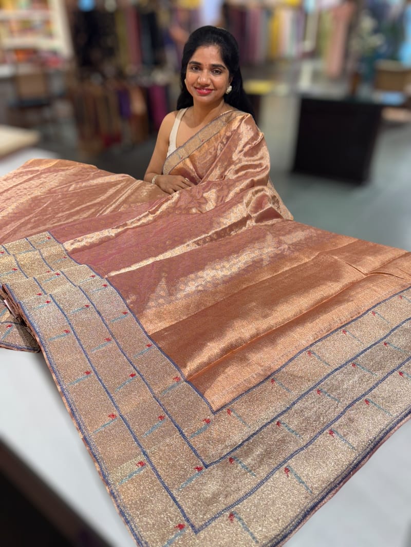Copper Tissue Saree with embroidery SS50540