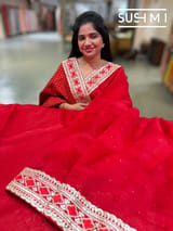 Chilli Red pure Organza with sabhya borders : S62F145