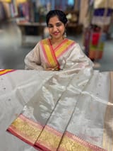 Banarasi Handloom silver tissue Saree with multi color woven border SS50420