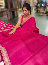 Fushcia Pink Organza Saree with sabhyasachi borders S62116