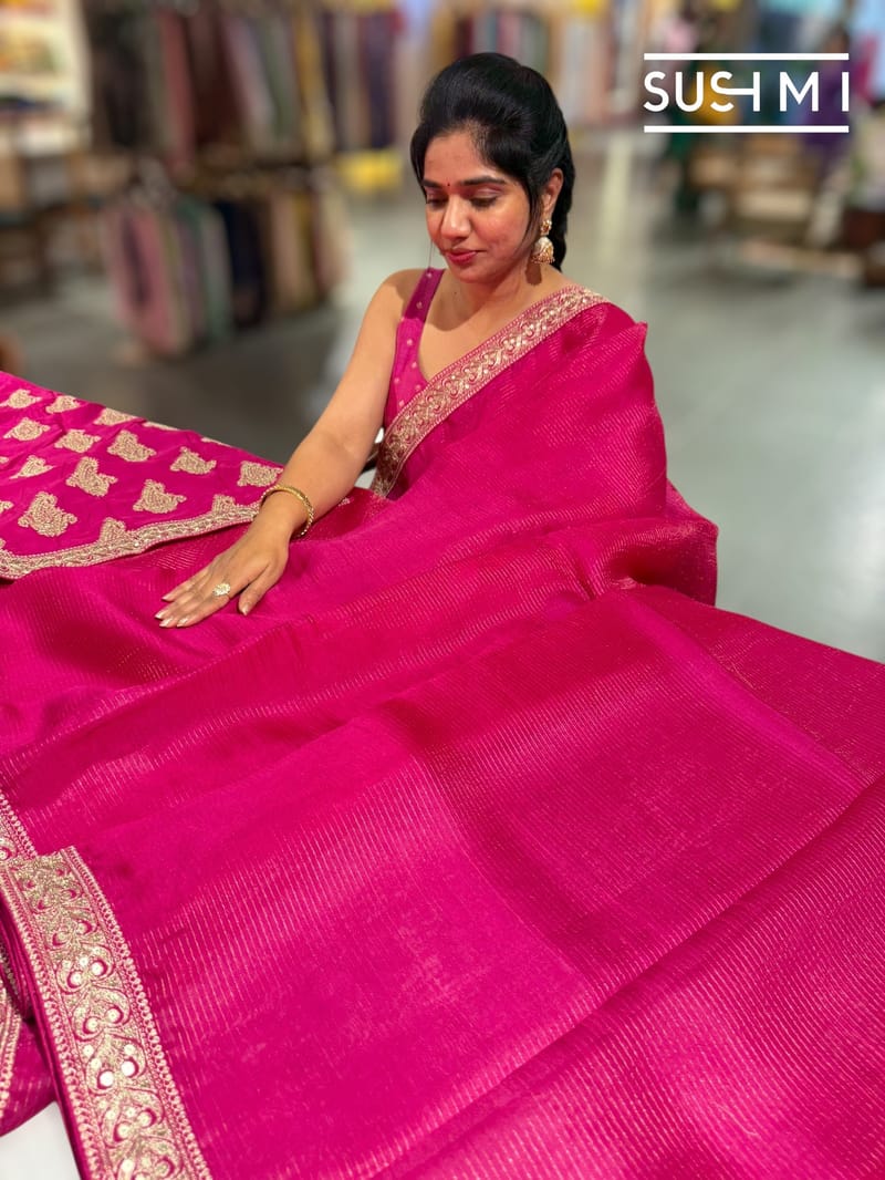 Fushcia Pink Organza Saree with sabhyasachi borders S62116