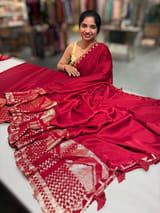 Dark Pink Pure Satin Saree with designer sequence border and blouse