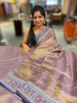 Bluish Lilac Tissue checks Saree with sabhyasachi borders SS50393