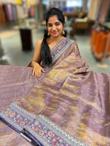 Bluish Lilac Tissue checks Saree with sabhyasachi borders SS50393