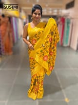 Sunflower Yellow Banaras Mashru Silk with embroidery