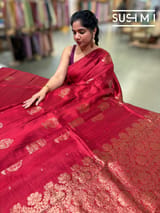 Maroon Red Banarasi Handloom Dupion Rawsilk Saree : S62F108