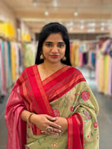 Light Olive Tissue Gorgette Fusion Saree with vidarbha Borders SS50226