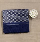 Midnight Blue Cambodian–inspired Ikkat Silk Saree with cutwork Rose Border SS50346