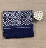 Midnight Blue Cambodian–inspired Ikkat Silk Saree with cutwork Rose Border SS50346