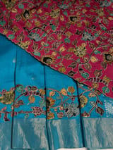 Copper sulphate chanderi silk saree with kalamkari applique border SS50531