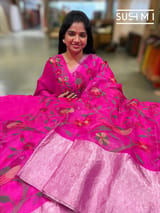 Fuschia Pink Pure Organza Saree with pythani embroidery : S62F162