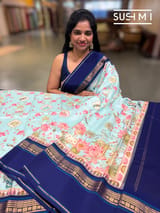 Powder Blue Pichwai Printed Kanjeevaram Silk Saree