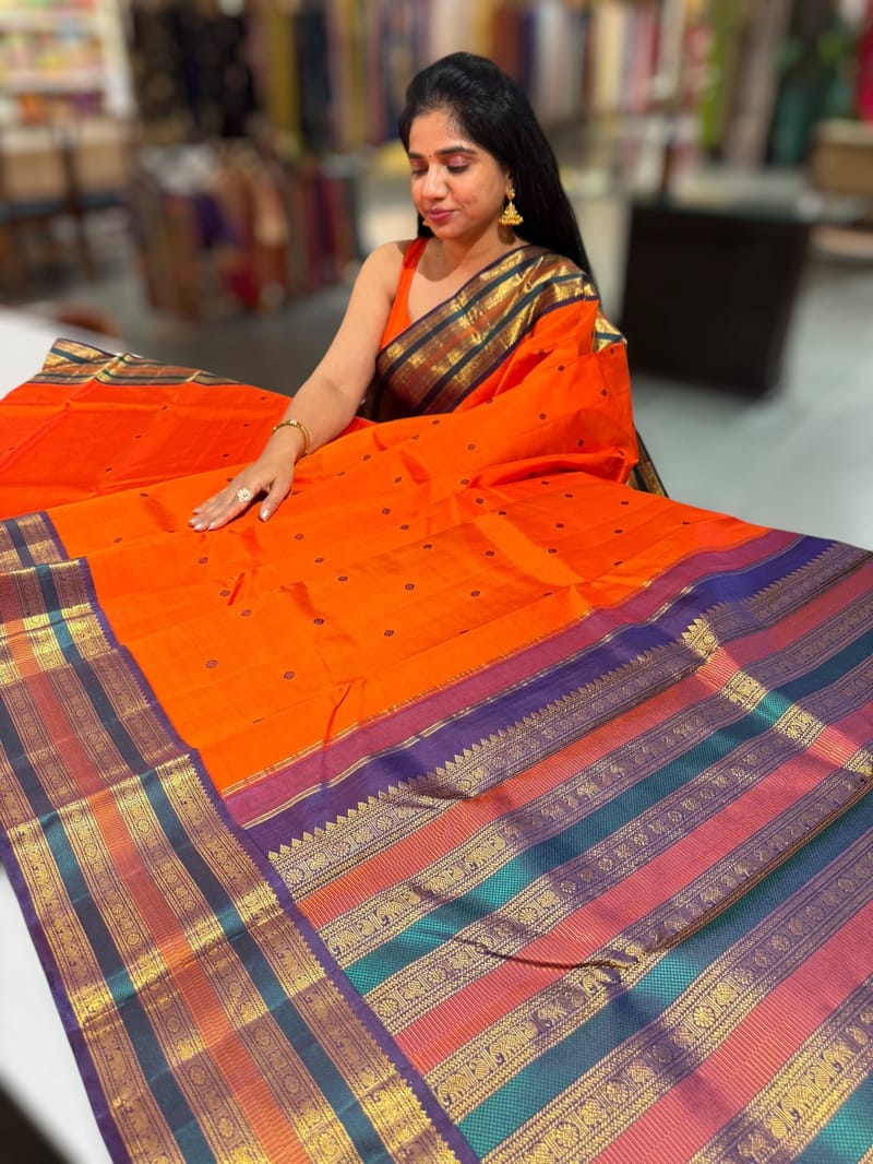 Orange Vintage Kanjeevaram Saree with meenakari Borders SS50166