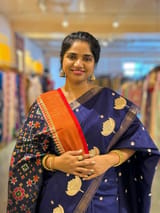 Navy Blue Pure Handloom Raw Silk Saree SS50495