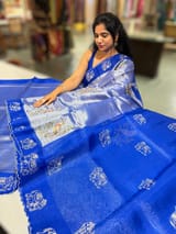 Electric Blue Premium Handloom Designer Tissue saree with exquisite embroidery