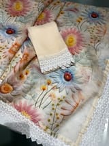 Ivory Organza 3D floral Printed Saree hemlined with crotia lace SS50306