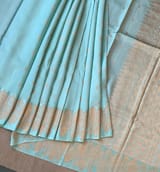Pastel Blue Poona Silk Saree with heavy weaving open Mashru border