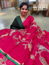 Ruby Pink Designer Organza with Tissue applique work : S62F093