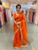 Rust Orange Organza Saree with sabhyasachi borders S62115