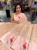 Peach Pink Banarasi Tissue saree with swan embroidery SS50403
