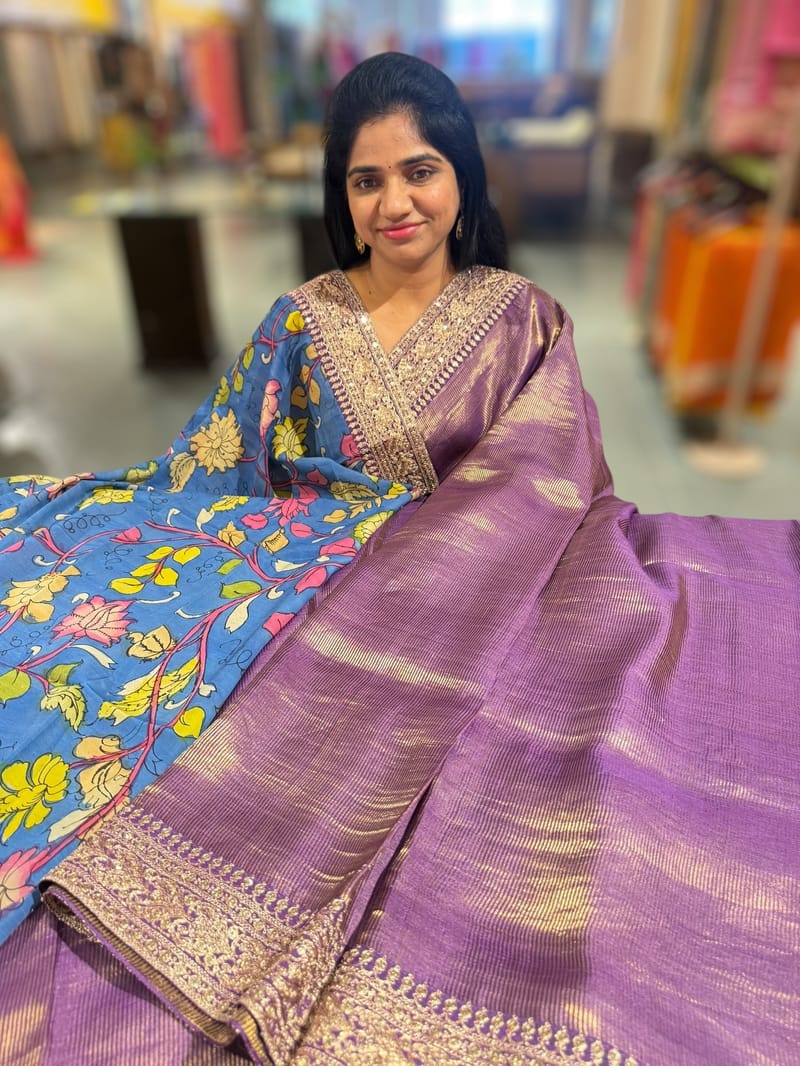 Purple kora Muslin Tissue fusion saree SS50206