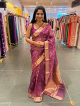 Wine Banarasi handloom tissue saree