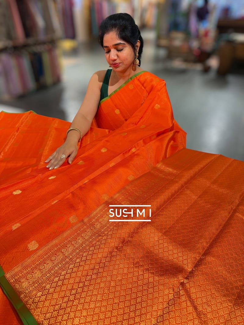 Orange Kanjeevaram Saree with vaira oosi stripes SS50149