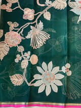 Bottle Green Designer Organza with Tissue applique work