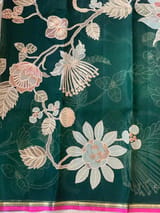 Bottle Green Designer Organza with Tissue applique work