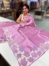 Lilac Organza Saree with Stunning Leaf Embroidered Border SS50315