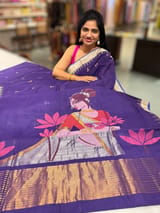 Violet Pure  handloom Ponduru Khadi jamdani Saree with designer pallu SS50364