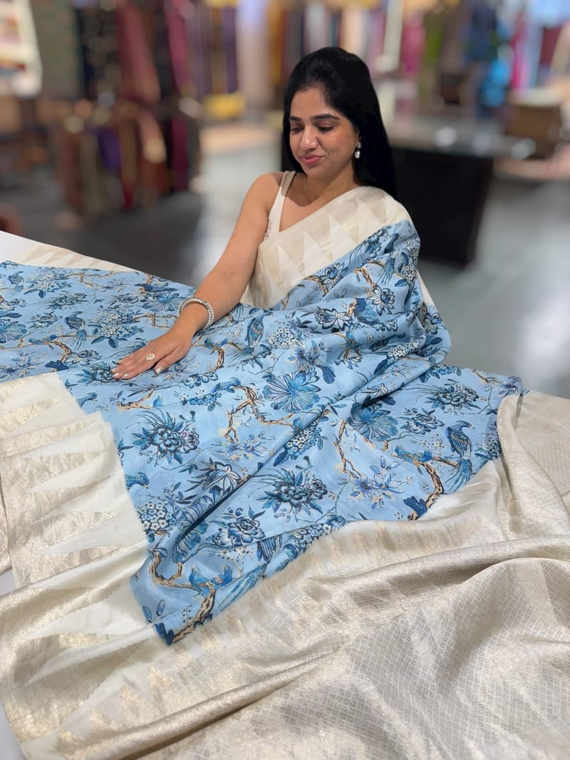 Kanchi soft silk Designer printed saree with temple border SS50510