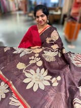 Brown Designer Organza with Tissue applique work