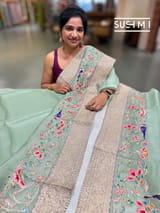 Mint Organza Banarasi Fusion Saree with Bird Appliqué