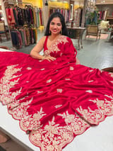 Red Pure Satin Saree with Heavy zardosi handwork