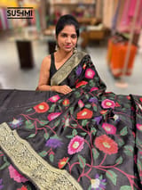 Black Banaras Mashru Silk with embroidery SS5004