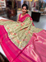 Sage Green Tissue Gorgette Fusion Saree with vidarbha Borders
