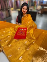 Orange Handloom Banarasi Tissue with meenakari sona rupa flower motifs