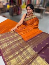 Rust Orange and Winish Brown Vintage Kanchipuram heavy Skirt border Saree SS50176