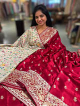 Maroon Red Pure Mashru Satin Saree with embroidery