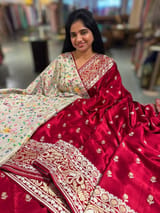 Maroon Red Pure Mashru Satin Saree with embroidery