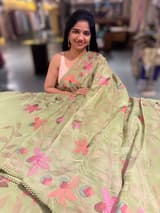 Apple Green Tissue georgette saree with embroidery