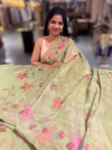 Apple Green Tissue georgette saree with embroidery