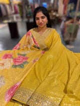 Yellow Georgette Sequence saree with sabhyasachi borders and printed blouse SS50512