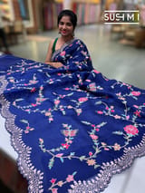 Blue Pure Organza with petite point embroidery: S62F172